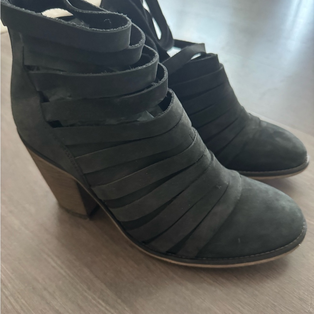 Free People Black Strappy Suede Ankle Boots
